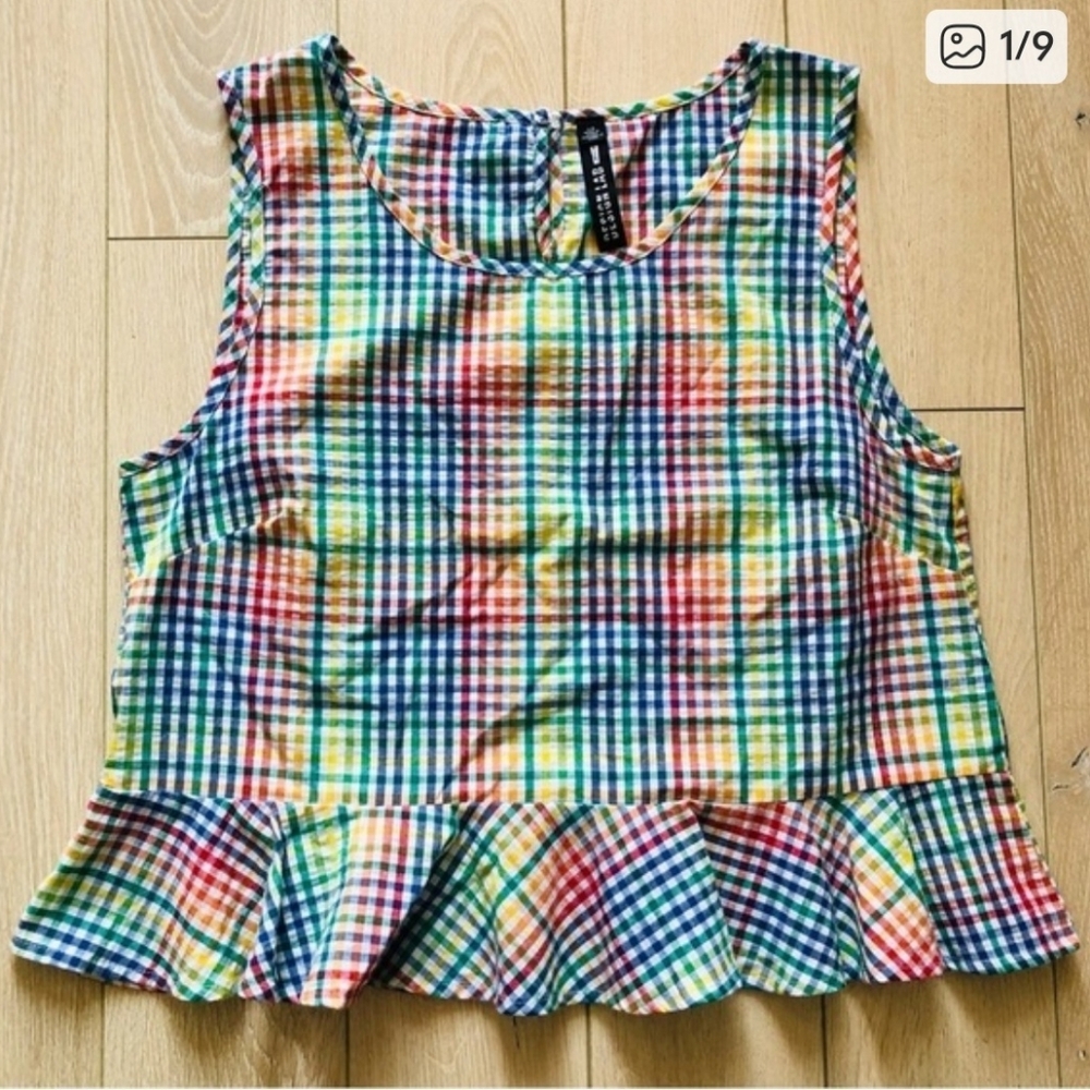 Design Lab Lord & Taylor Rainbow Gingham Top